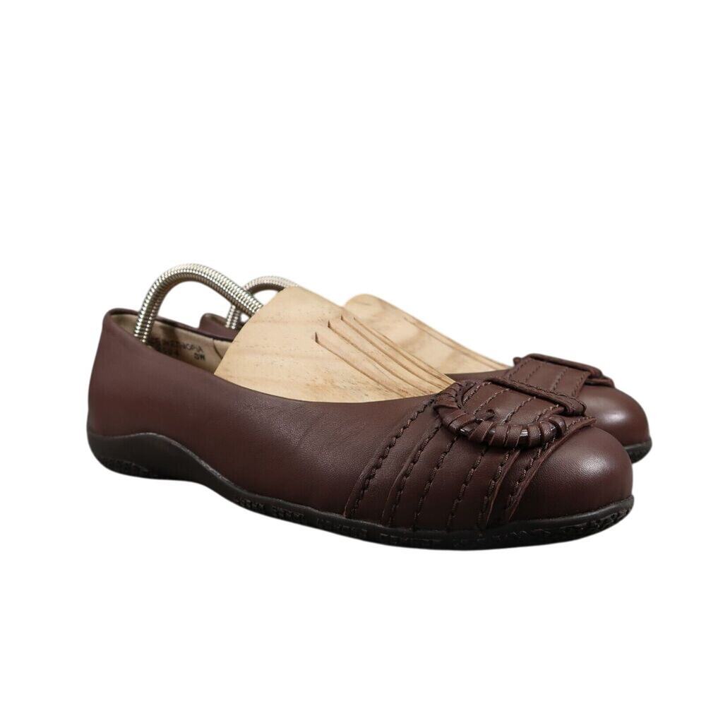 Walking Cradles Shoes Womens 8 Flat Slip On Comfort Buckle Leather Walking Brown
